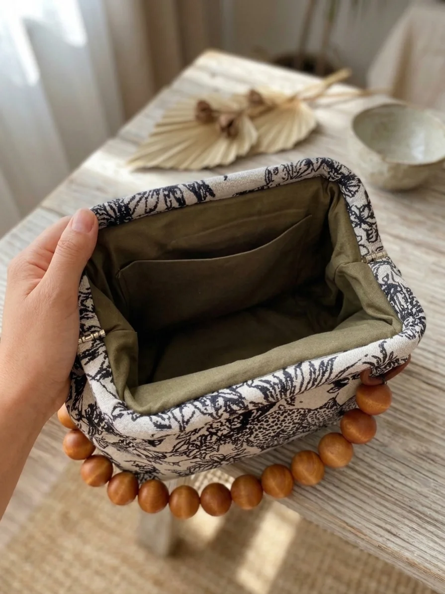 Сумка с деревянной ручкой из гобелена леопард — Мило bags, фотография 3