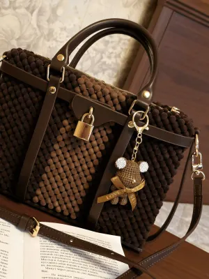 Бархатная сумка из бусин TEDDY на кожаной основе с брелком-мишкой — Dashkozak accessories