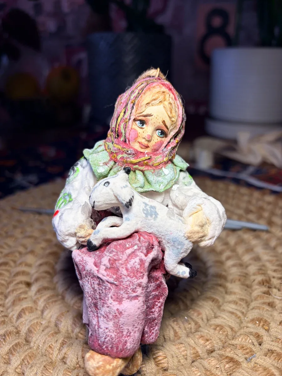 Ёлочная ватная игрушка Аленка с козленком — Papier_chudes, фотография 3
