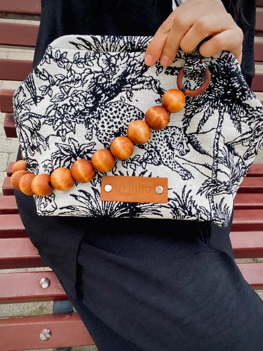Сумка с деревянной ручкой из гобелена леопард — Мило bags, фотография 4
