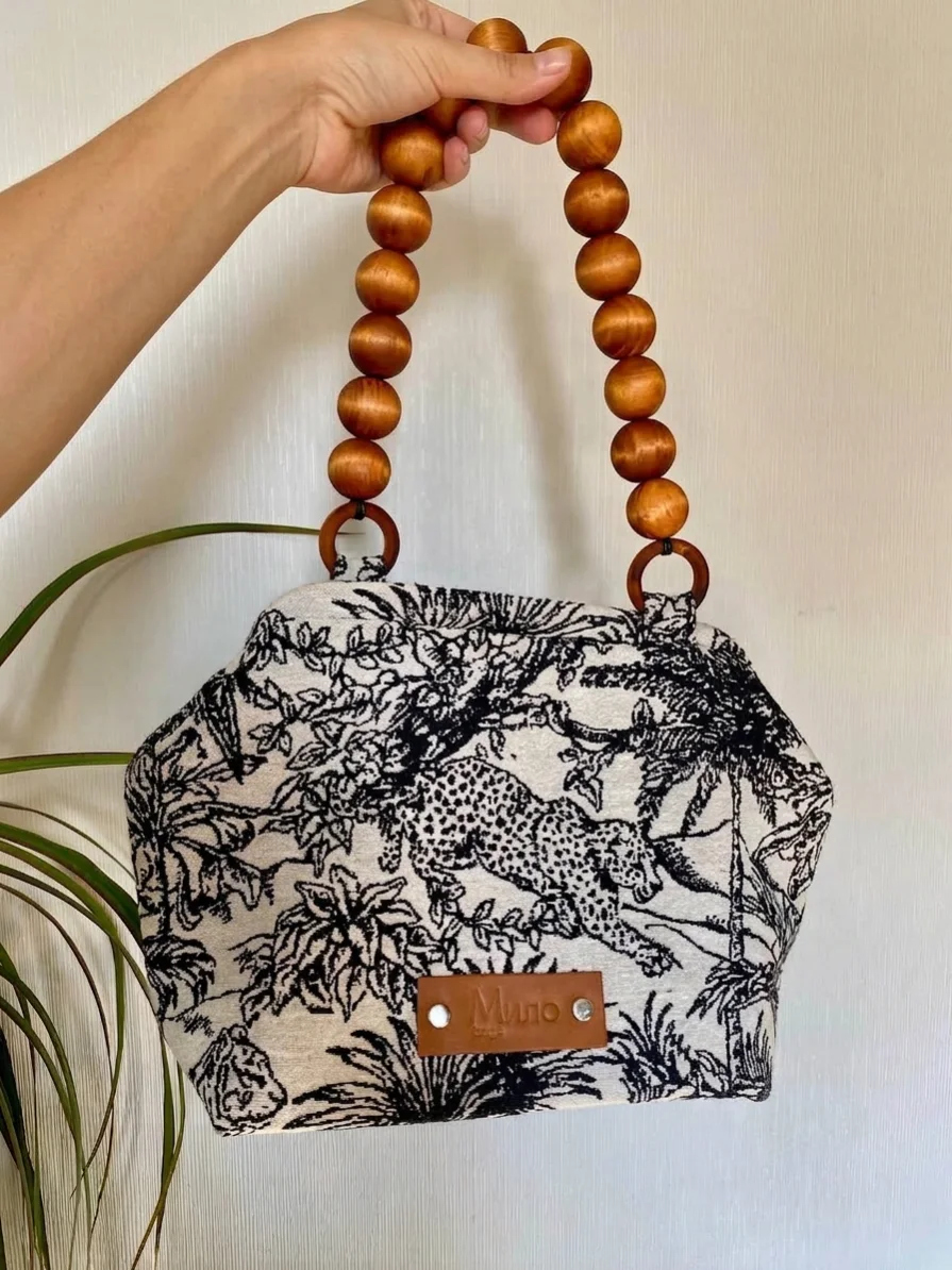 Сумка с деревянной ручкой из гобелена леопард — Мило bags, фотография 5